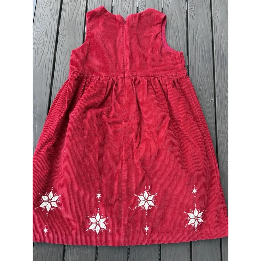 Ralph Lauren GIRLS Corduroy Jumper Dress Size 5 Snowflakes Christmas Holiday Red